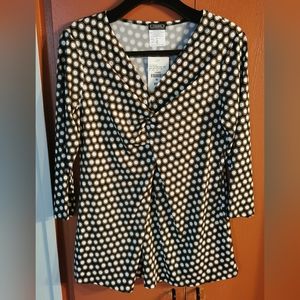 Clientele Ladies blouse, size medium, Blk/Olive Dot pattern